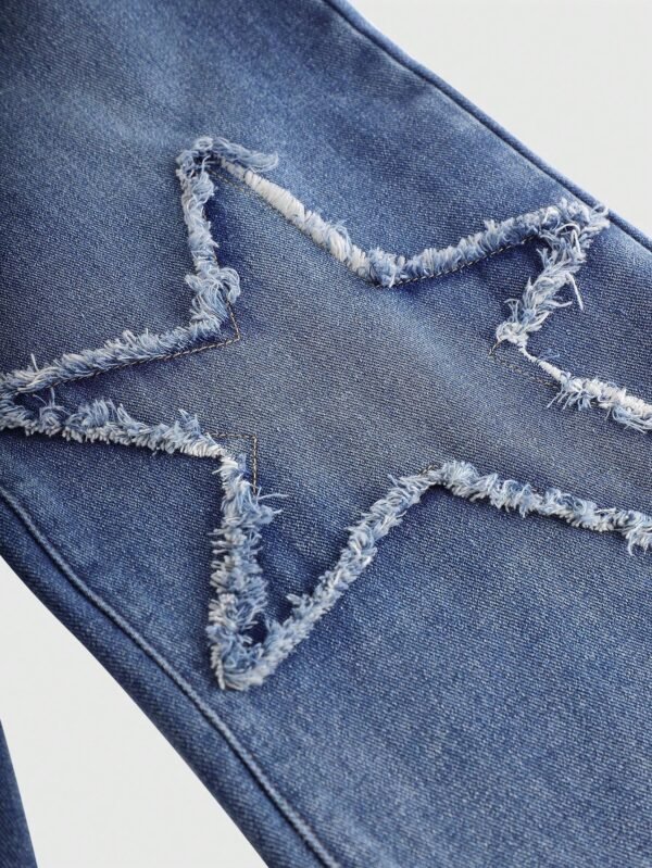 SHEIN Girlism Tween Girls Y2K Fashion Stonewashed Baggy Denim Jeans With Star Shaped Patched Detail, Girls Fall Clothes Back To School Streetwear Outfits