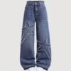 SHEIN Girlism Tween Girls Y2K Fashion Stonewashed Baggy Denim Jeans With Star Shaped Patched Detail, Girls Fall Clothes Back To School Streetwear Outfits