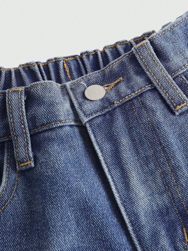 SHEIN Girlism Tween Girls Y2K Fashion Stonewashed Baggy Denim Jeans With Star Shaped Patched Detail, Girls Fall Clothes Back To School Streetwear Outfits