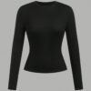 shein@v1@151 SHEIN EZwear 3pcs/Set Women Casual Round Neck Striped Solid Color Long Sleeve Tight Fit Tee Fall Clothes