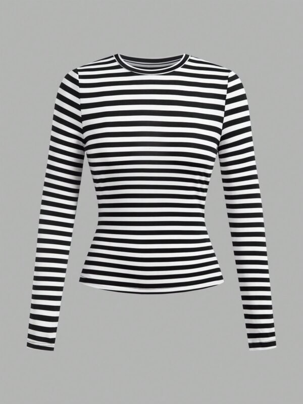 http___img.ltwebstatic.com_images3_pi_2024_10_30_f8_1730271009fbc2b86b6d7687f7ba8af9c9607bdcac SHEIN EZwear 3pcs/Set Women Casual Round Neck Striped Solid Color Long Sleeve Tight Fit Tee Fall Clothes