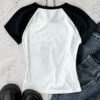 Tween Girls' Black & White Knit Fitted Raglan Sleeve Colorblock Heart Print Casual Streetwear T-Shirt