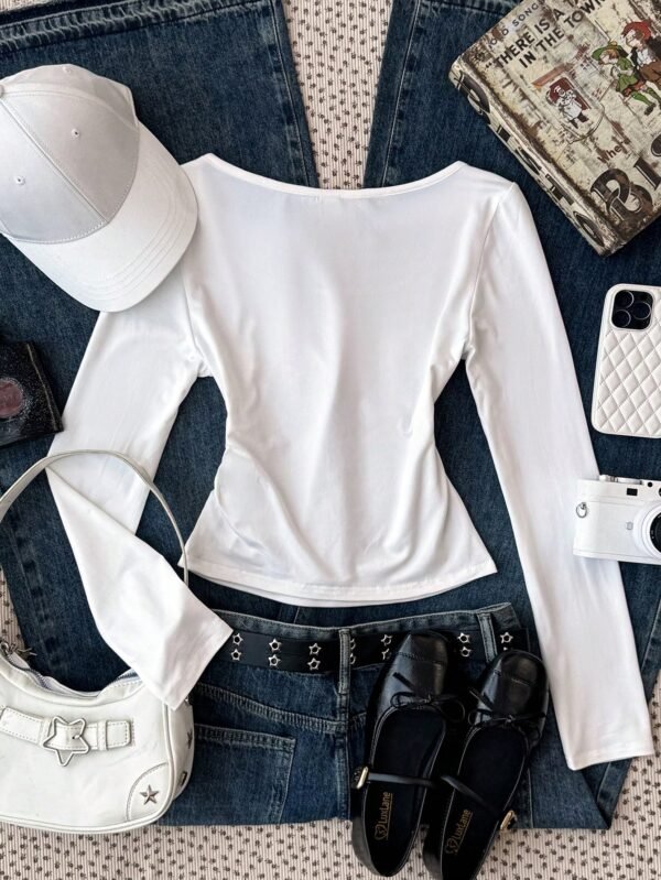 Glowzi Teen Girls Casual Retro Y2K Off Shoulder Boat Neck White Printed Snug Fit T-Shirt