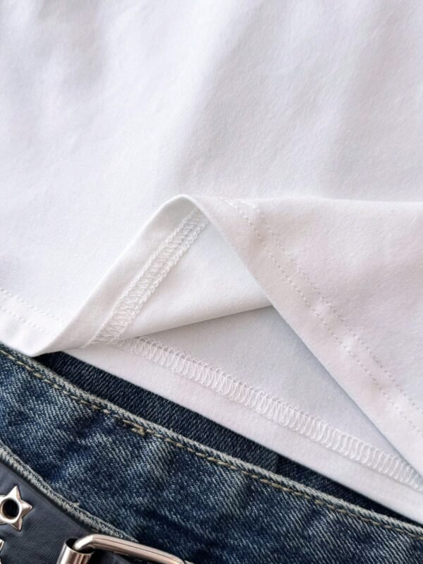 Glowzi Teen Girls Casual Retro Y2K Off Shoulder Boat Neck White Printed Snug Fit T-Shirt