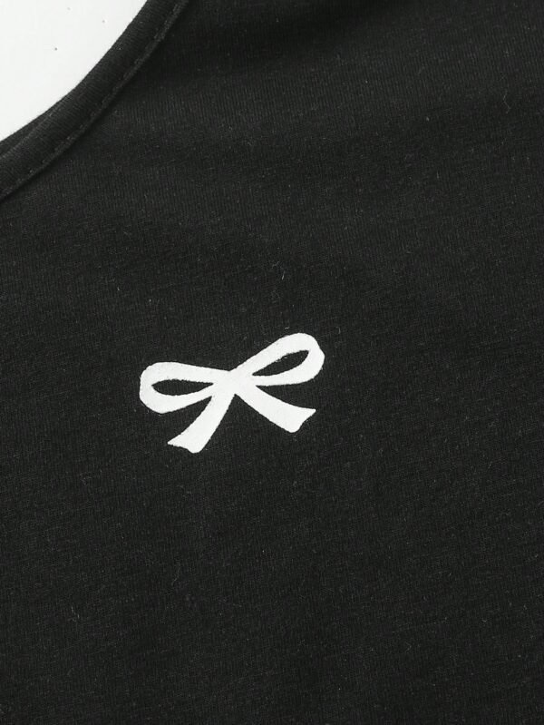 SHEIN Girlism Tween Girls Black & White 2 In 1 Butterfly Print Contrast Color T-Shirt, Asymmetric Design, Loose, Casual, Sporty Style