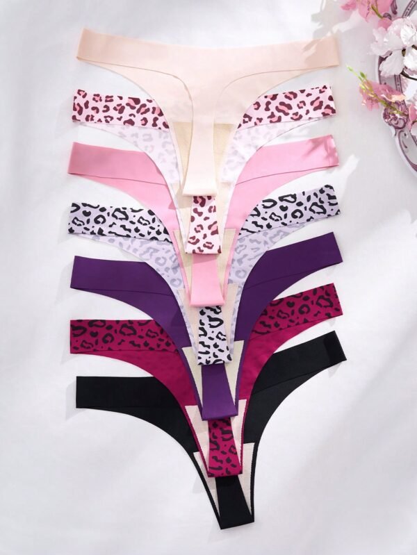 SHEIN 7pcs Set Casual Comfy Seamless & Leopard Print Low Rise Thongs For Women