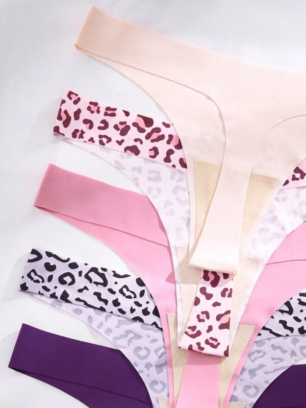 SHEIN 7pcs Set Casual Comfy Seamless & Leopard Print Low Rise Thongs For Women