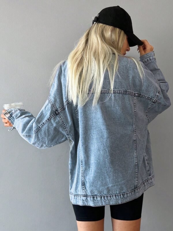 Women's Drop Shoulder Long Sleeve Single-Breasted Casual Loose Denim Jacket