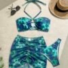 Soleia Holiday Outfits Summer Outfits Vacation Outfits Woman Summer Outfits For Women Bathing Suits For Women Women's Summer Beach Floral Print Halter Tie Sexy Bikini Swimsuit Set With Cover Up And Half Skirt