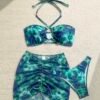Soleia Holiday Outfits Summer Outfits Vacation Outfits Woman Summer Outfits For Women Bathing Suits For Women Women's Summer Beach Floral Print Halter Tie Sexy Bikini Swimsuit Set With Cover Up And Half Skirt