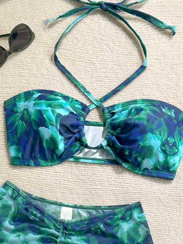 Soleia Holiday Outfits Summer Outfits Vacation Outfits Woman Summer Outfits For Women Bathing Suits For Women Women's Summer Beach Floral Print Halter Tie Sexy Bikini Swimsuit Set With Cover Up And Half Skirt