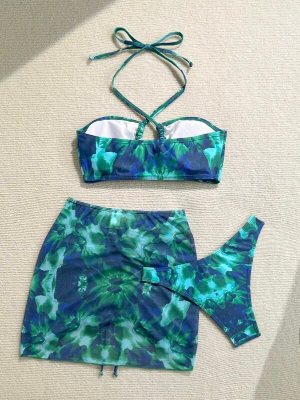 Soleia Holiday Outfits Summer Outfits Vacation Outfits Woman Summer Outfits For Women Bathing Suits For Women Women's Summer Beach Floral Print Halter Tie Sexy Bikini Swimsuit Set With Cover Up And Half Skirt