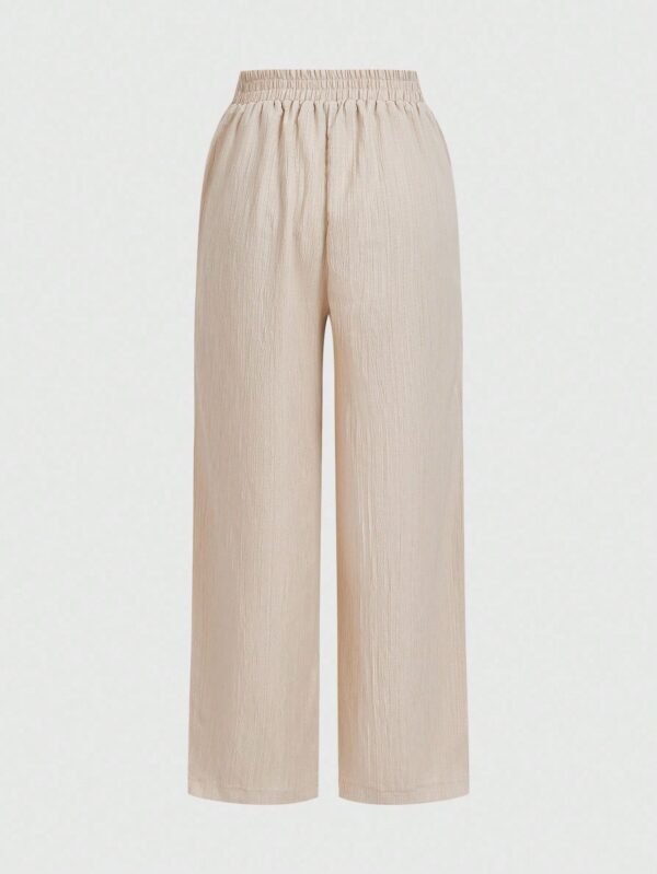 3pcs Women Casual Waist Tie Pocket Straight Leg Pants Set, Suitable For Summer