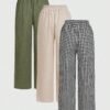 3pcs Women Casual Waist Tie Pocket Straight Leg Pants Set, Suitable For Summer