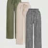 3pcs Women Casual Waist Tie Pocket Straight Leg Pants Set, Suitable For Summer