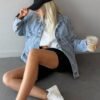 Women's Drop Shoulder Long Sleeve Single-Breasted Casual Loose Denim Jacket