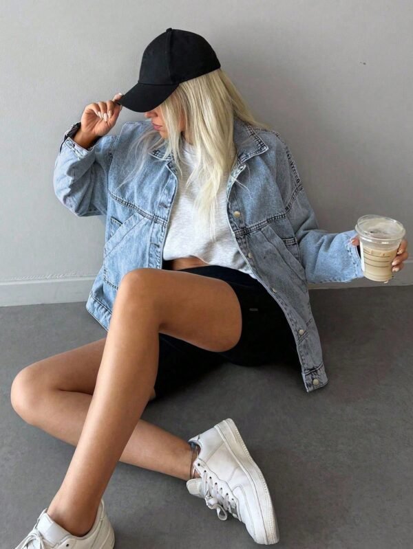 Women's Drop Shoulder Long Sleeve Single-Breasted Casual Loose Denim Jacket