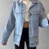 Women's Drop Shoulder Long Sleeve Single-Breasted Casual Loose Denim Jacket