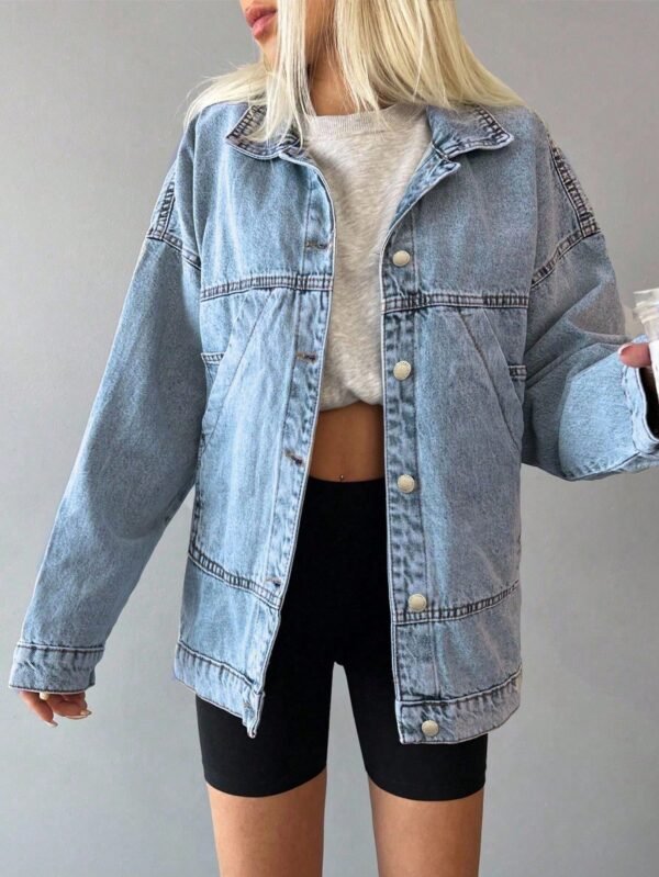 Women's Drop Shoulder Long Sleeve Single-Breasted Casual Loose Denim Jacket