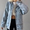 Women's Drop Shoulder Long Sleeve Single-Breasted Casual Loose Denim Jacket