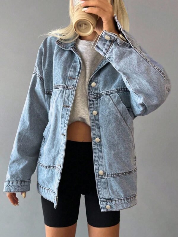Women's Drop Shoulder Long Sleeve Single-Breasted Casual Loose Denim Jacket