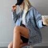 Women's Drop Shoulder Long Sleeve Single-Breasted Casual Loose Denim Jacket