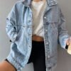 Women's Drop Shoulder Long Sleeve Single-Breasted Casual Loose Denim Jacket