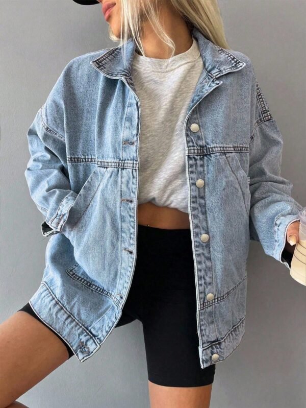 Women's Drop Shoulder Long Sleeve Single-Breasted Casual Loose Denim Jacket