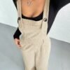 SHEIN EZwear Women's Apricot Casual Jumpsuit, Minimalist Fashion For Everyday Wear, Autumn/Winter