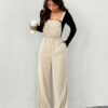 Top Trend SHEIN EZwear Women's Apricot Casual Jumpsuit, Minimalist Fashion For Everyday Wear, Autumn/Winter