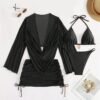 4pcs Sexy Solid Color Bikini Set With Sheer Cover-Up, Suitable For Vacation, Beach Party, Also Ideal For New Year And Valentine's Day, Exuding Elegance And Avant-Garde, Perfect Choice For Casual Women In Spring/Summer