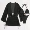 4pcs Sexy Solid Color Bikini Set With Sheer Cover-Up, Suitable For Vacation, Beach Party, Also Ideal For New Year And Valentine's Day, Exuding Elegance And Avant-Garde, Perfect Choice For Casual Women In Spring/Summer
